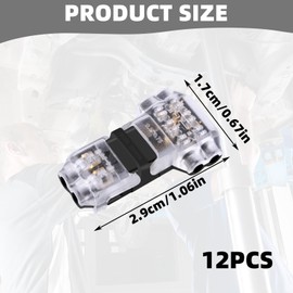 T Connector Low Voltage, Pack of 12 Low Voltage and Dustproof T Tap Cable Connectors, Branch Connector for Branching in Wires without Wire Stripping Required, Waterproof and Dustproof