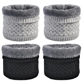 LO SHOKIM 4 Pack Neck Warmer Men Fleece Neck Gaiter Women Scarf Winter Double-layer Thick Knit Circle Loop Infinity Scarf Warm Windproof (2*Black + 2*Grey)