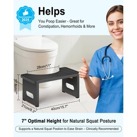 Yose Toilet Stool Foldable, 7 Inch Poop Stool for Bathroom, Toilet Stool Squat Adult, Thickened Bamboo Potty Stool with 400lb Support & Non-Slip Pads, for Better Bowel Health (Black)