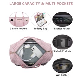 Women Weekender Travel Duffle Bag: Travel Duffel Overnight Bags with Shoe Compartment Large Carry on Tote Bag with Toiletry Bag Weekend Traveling Yoga Gym Hospital Bag for Women with Wet Pocket Pink