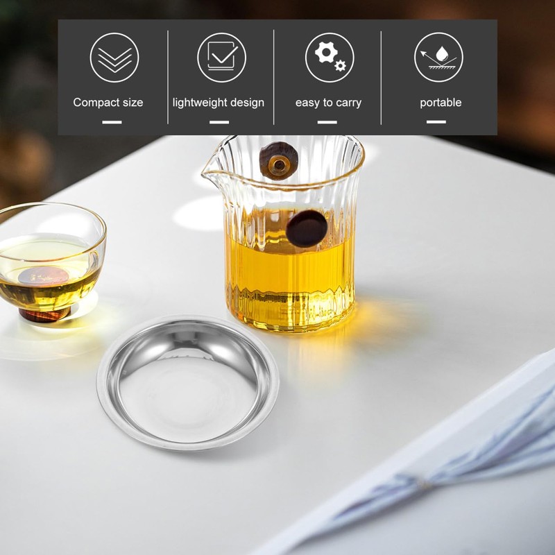 Luxshiny 6pcs Stainless Steel Tea Bag Dish Round Coaster for