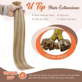 Sunny Utip Hair Extensions Human Hair Ash Blonde U Tip Hair Extensions Human Hair Golden Blonde Highlight Light Blonde Hair Extensions for Wmomen K Tip Hair Extensions Real Human Hair 14in 50g