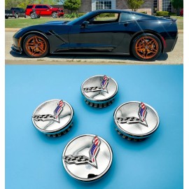 Unbranded NEW Set of 4 Chrome Wheel Center Cap For C7 With Color Flags Corvette 68mm 2.7"