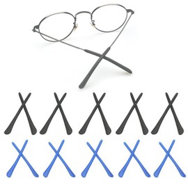 UPIONIC Glasses End Tips, Anti-Slip Silicone Ear Sock Pieces Tube Sleeve Eyeglass Replacement Temple Tips for Thin Metal Glasses Arm(Black/Blue,10pairs)