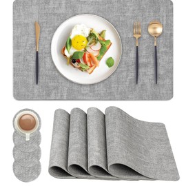 DVLOL Placemats Set of 4 - Faux Leather Heat Waterproof Oil-Proof Wipeable PU Place Mats, Resistant Reversible Table Mats for Kitchen, Dining, Outdoor 17" x 12" (Light Grey, Set of 4)