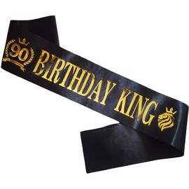 PANBINN 90th Birthday King Sash, Satin Black Birthday Sash for Men Funny 90th Birthday Party Decorations Gifts Favors