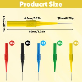 15pcs 0.7mm Test Back Probe Pins, Insulation Piercing Needle, No-Destructive Test Probe, Multi-Color Back Probe Kit for Banana Socket Tester