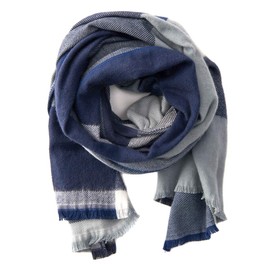 [Casual Box] ORIM Soft Warm 100% Cotton Plaid Scarf [One Size Fits All / 5 Colors Available] Large Throw Made in Japan, navy