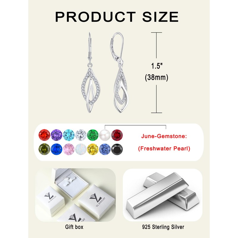YL Teardrop Dangle Earrings 925 Sterling Silver Interlocked Leverback Earring