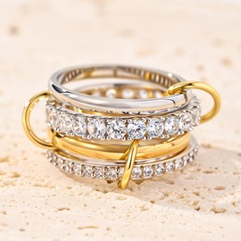 BQKBX Gold Silver Stackable Rings for Women Non Tarnish 18K Gold Plated Rings Stackable Rings Set Dainty Cubic Zirconia CZ Trendy Ring Gold Silver Jewelry Gift for Women (3Silvery-1Gold, 9)