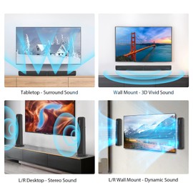 Assistrust Sound Bar for Smart TV,90W Soundbar with Bluetooth/ARC/Optical/AUX Connect, Auto Volume Boost, 3 Customizable Equalizer Modes, 2 in 1 Detachable Soundbar for TV/PC/Gaming/Projectors