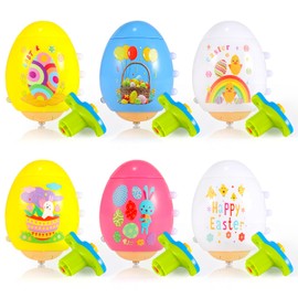 Light Up Easter Eggs Toy Gifts for Kids, 6 Cute Easter Egg Spinning Tops with Flash & Music, Easter Basket Stuffers Essentials, Easter Eggs Hunt Prize, Kids Goodie Bag Fillers, Party Favor Novelty Toy