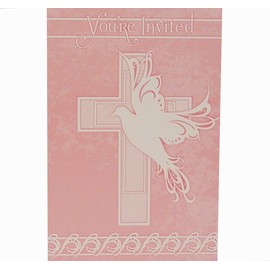 Unique Pink Dove Cross Invitations with Envelopes – Pack of 8