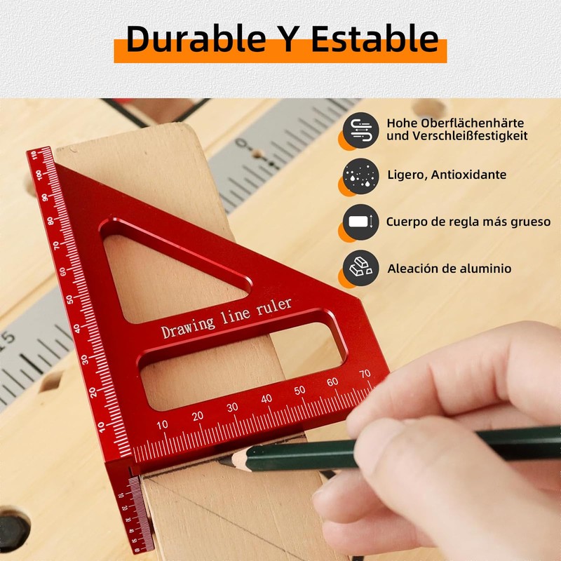 Regla triangular de inglete de aleación de aluminio de 45/90
