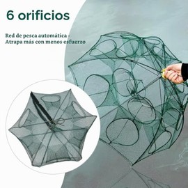 Red de trampa de pesca, trampas de pececillos para anzuelo, jaula de red automática de 6 agujeros, cuerda de nailon, red de pesca plegable portátil, t