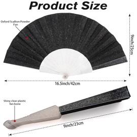 4 Pack Glitter Women Handheld Fan with Shining Transparent Fan Rib – Ideal for Wedding, Church, Festival, Dance, Tea Party, Club, and EDM Accessories, Black