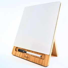 LINIIR White Glass Desktop Whiteboard with Adjustable Wood Stand - Small Desktop Dry Erase Board, Small Desk Whiteboard, Mini Whiteboard - Includes Accessories - for Desk, Home, School Supplies