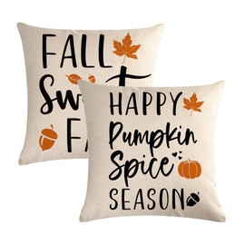 7COLORROOM Set of 2 Fall Sweet Fall Throw Pillow Covers Autumn Harvest Pumpkin Cushion Cover Farmhouse Maple Leaves Home Decor Pillowcases 18" x 18" for Thanksgiving Sofa Couch Bed