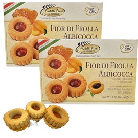 Fratelli Fiori Fior di Frolla Albicocca Jam Cookies - Italian Cookies Filled with Real Apricot Jam - Healthy Cookies with Crumbly, Buttery Texture - Ideal for Breakfast, Brunch, & Gifting - 2 Pack