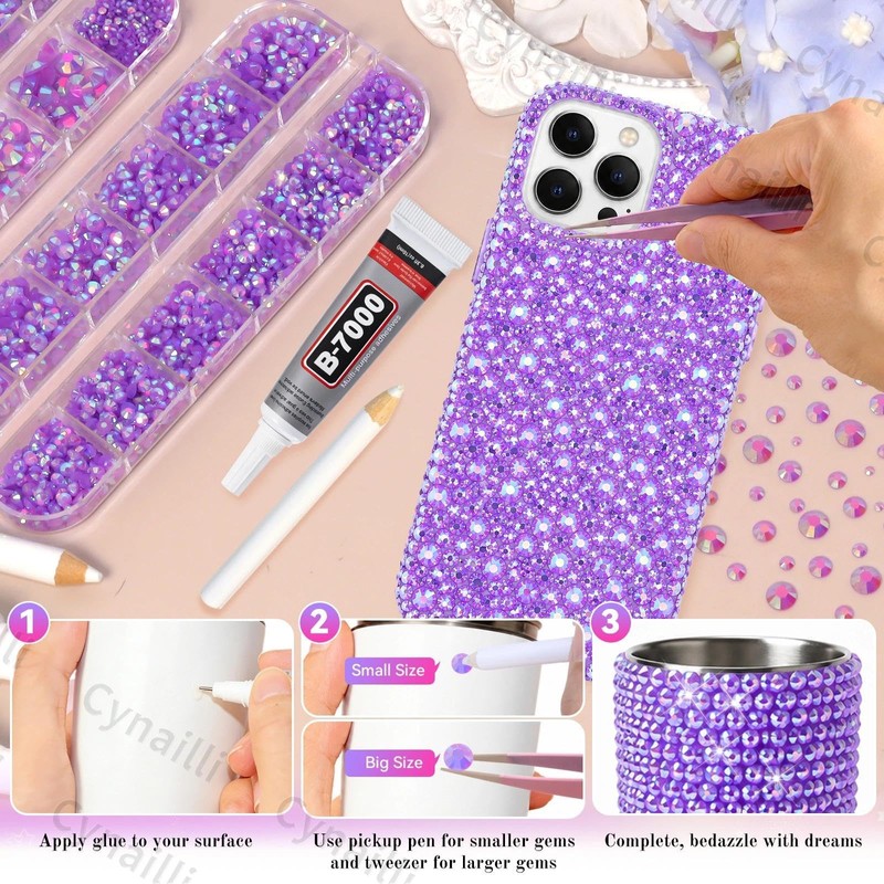 Light Purple AB Rhinestones Kit, Flatback Resin Gems for Bedazzling