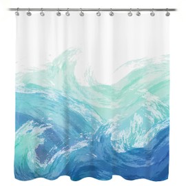 Wave Shower Curtain, Ombre Blue and Green Ocean Theme Shower Curtain for Bathroom Modern Decor Waterproof Tapestry, 71x71 Inch