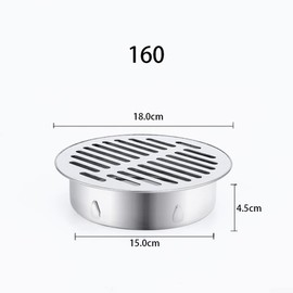 Round Stainless Steel Floor Drain, Metal Steel Gully Grid Shower Anti-clogging Plughole Filter Home Tools for Outdoor Balcony Yard(Ø160mm)