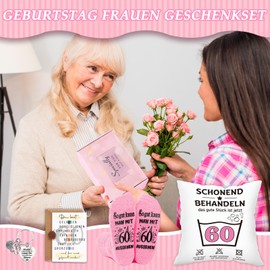 TUZELIYA 50th Birthday Women's Gift Set, 4 Pieces Including 45 x 45 cm Cushion Cover, Socks, Key Ring and Birthday Cards, Gifts for Women, Mum, Sister, Best Friends, Grandma