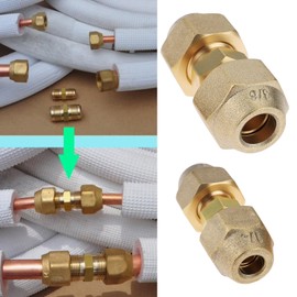 Briny River 2pcs Copper Pipe Extension Joint Connectors with Flare Nuts Suitable for Air Conditioner, Connector Diameter 3/8" 1/4"