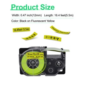 Esaytool 5 X Compatible with Cassette Label Tape XR18FYW XR-18FYW XR-18FYW2S XR18FYW2S Black on Fluorescent Yellow 18mm 3/4 inch x 16.4 Feet Replacement for KL-120 KL-430 KL-820 KL-2000 Label Maker