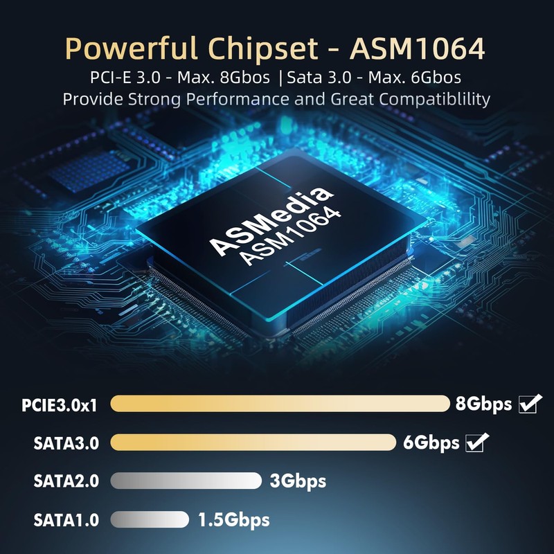 Binardat PCIE X1 to SATA Card 4 Port 6Gbps SATA