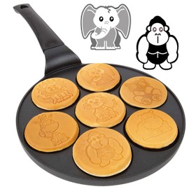 Mini sartén para panqueques de animales – Haz 7 animales únicos del zoológico Flapjack, incluyendo un elefante, jirafa y más; sartén antiadherente para hacer pasteles para desayunar divertido y fácil