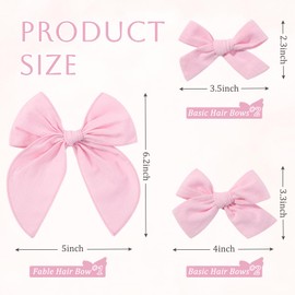 YHXX YLEN 5PCS Pink Cotton Linen Hair Bows for Girls Handmade Alligator Clip Hair Accessories for Babies Infant Toddlers Kids(5inch×1, 4inch×2, 3.5inch×2)