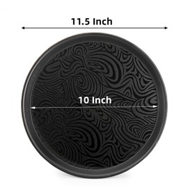 Hacaroa 4 Pack Round Restaurant Serving Trays, 11.5 Inch Plastic Food Service Trays Non-skid Food Platter for Cafeteria, Bar, Coffee Shop, Hotel, Tailed Lines, Black