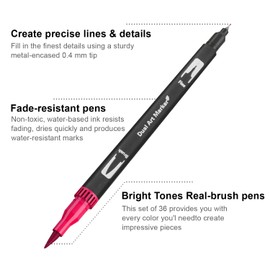 Markers for Adult Coloring Books No Bleeding, Set of 36 Colors, Coloring Pens for Adults, Dual Brush Marker Pens with Fine & Brush Tips, Art Supplies for Drawing, Calligraphy, Sketching and Doodling.