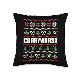 Currywurst Designs German Fast Food Lover Funny Currywurst Ugly Christmas Costume Love Eat Street Food Throw Pillow, 16x16, Multicolor