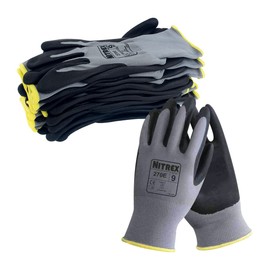 NITREX 270E Work and Safety Gloves, Bag of 10 Pairs - General Handling Gloves with Polyester Liner and Foam Nitrile Palm Coating in Grey, Size 7