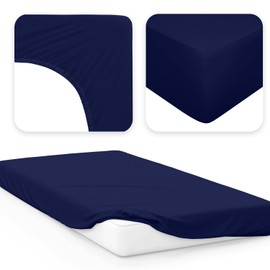 Jacobson Jersey Fitted Sheet, Cotton Bed Sheet (90 x 200 - 100 x 200 cm, Dark Blue)