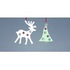 Two Reindeer Shaped White Tree Hangers With Pale Multi-Coloured Bells