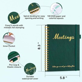 JUBTIC Meeting Notebook for Work with Action Items - Project Planner,Spiral Meeting Planner Meeting Notes Notebook for Work Organition, Note Taking, Office & Business,140 Pages(7"x10", Dark Green)