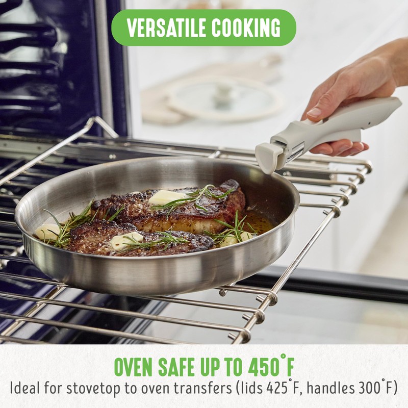 GreenLife 10 Piece Stainless Steel Pots and Pans, Detachable &
