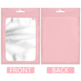 100 Pieces Resealable Mylar Bags with Zipper and Clear Window Smell Proof Bags Packaging Bags Foil Pouch Zip Bags for Food Self Sealing Storage Supplies (Pink, 3.14x5.11 inches)
