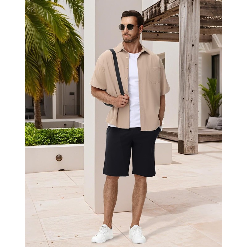 HMIYA Men's Shorts, Summer Sweat Shorts, Essential Terry Cotton, black,