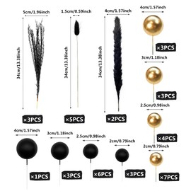 40 piezas de decoración de tartas de color negro dorado para decoración de pasteles, decoración de tartas, diseño bohemio y de conejo, para bodas, cumpleaños, baby shower, fiestas, suministros de