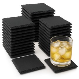 Coolsheepsia Slate Drink Coasters 72 Pack, 4 Inch Laser Engraving Black Slate Stone Coasters with Anti-Scratch Bottom Coffee Table Decor Tabletop Protection for Office Bar Kitchen Home, Square