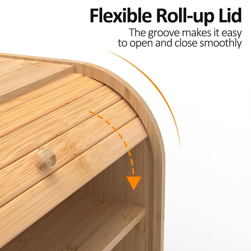 WRONWA Natural Bamboo Bread Box for Kitchen Countertop, Double Layer