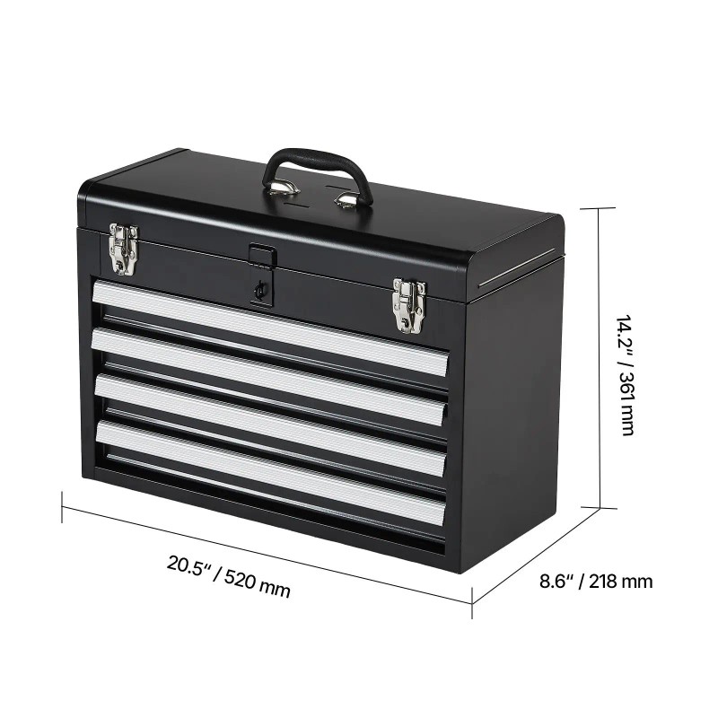 20.5-inch Portable Metal Tool Box with 4 Ball Bearing Slide
