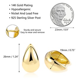 Chunky Small Gold Hoop Earring for Women, Chunky Earrings Gold Small Cartilage Huggie Hoop Earring, 14K Goldplated Wide Thick Chunky Hoop Earrings Lightweight 925 Gold Hoop Earrings for Women