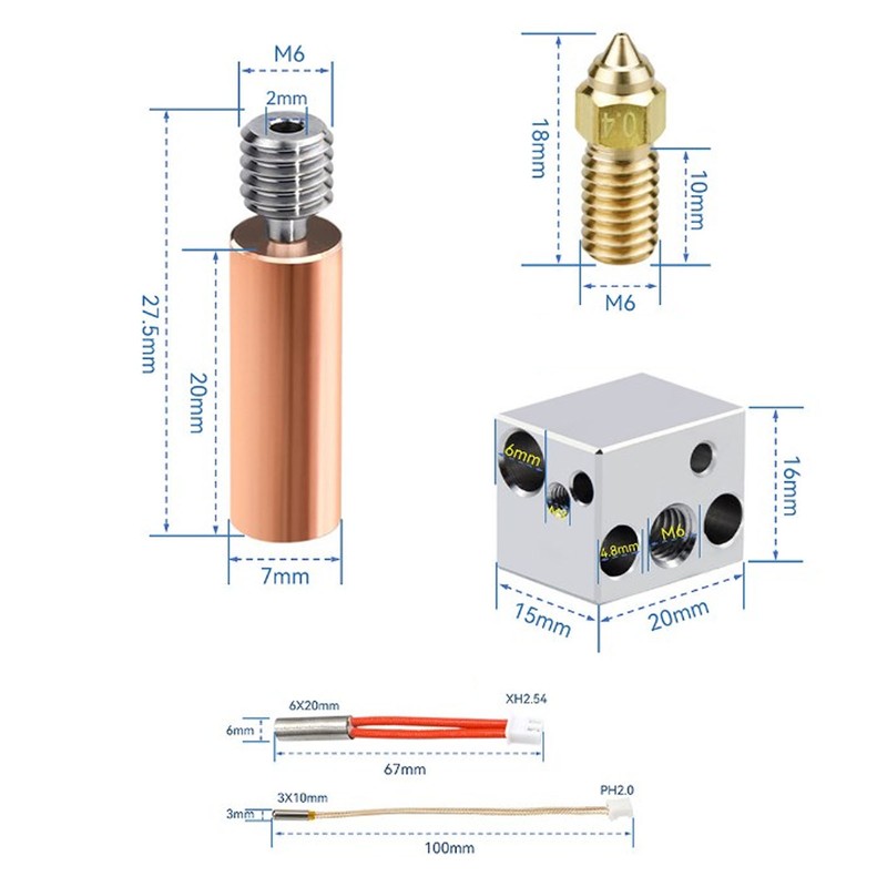 Extruder Hotend Assembly All Metal Nozzle Heating Rod Heatbreak Heatsink