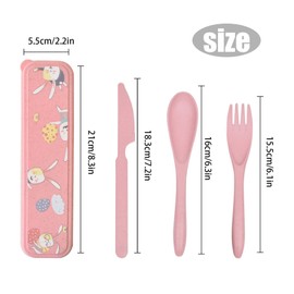 Cutlery Set for 2 People, Camping Cutlery & Travel Cutlery - Robust, Portable and Reusable, Travel Cutlery with Case for Camping, Birthday Party, School, Work (Pink + Beige)