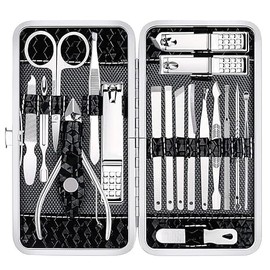 Triko Kit de Pedicura para Pies de 18 Piezas con Estuche de Manicura Portátil, Juego de Cortauñas para Uñas y Pies, Kit de Manicura y Pedicura de Acero Inoxidable